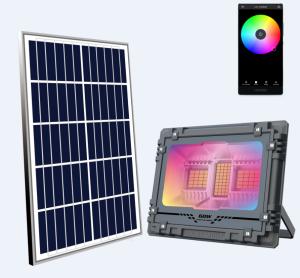 Quality IP65 waterproof 60W 100W 200W 300W 500W RGB Solar Flood Light with remote app control color changing outdoor decoration wholesale