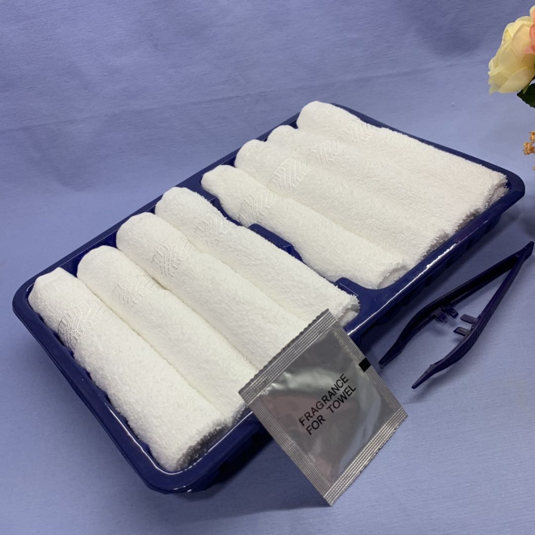 Cheap Custom small roll cotton disposable airline hand towel With Logo