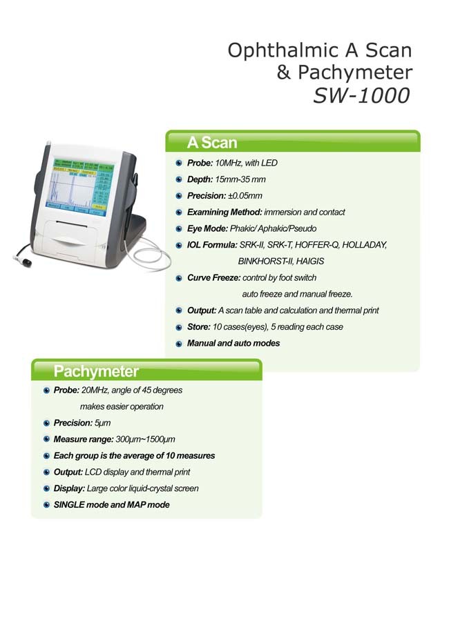 Portable Lightweight Ophthalmic Equipment Ophthalmic A Scan & Pachymeter