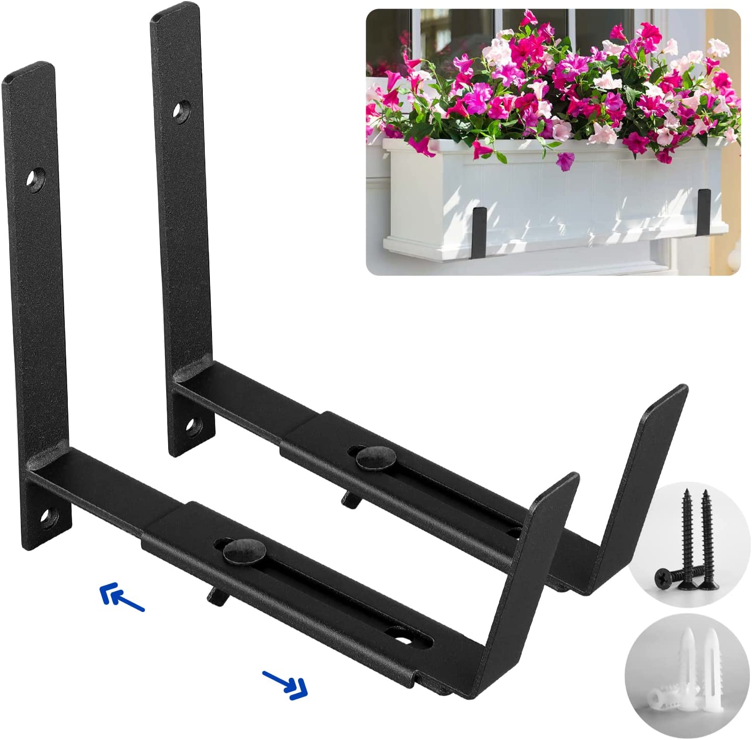 Adjustable Window Flower Box Brackets for Planter Box Nonstandard 6 to 12 Inches