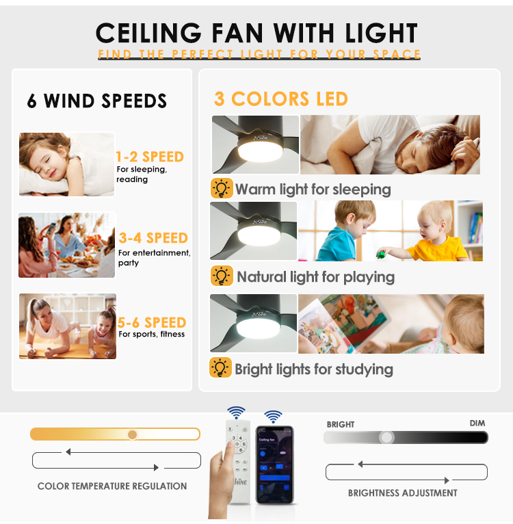 Plastic Blades 52" Smart Ceiling Fan with WiFi Music Play and Metal Lamp Body Material