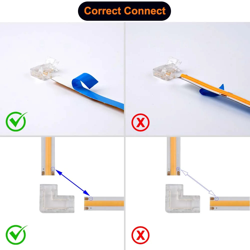 Transparent 2pin 8mm 10mm Crystal Clip Wire L Type COB LED Strip Connector L Shape 90 degree angled connector