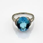925 Silve 10mmx12mm Blue Topaz Cubic Zircon Gemstone Ring (R139)