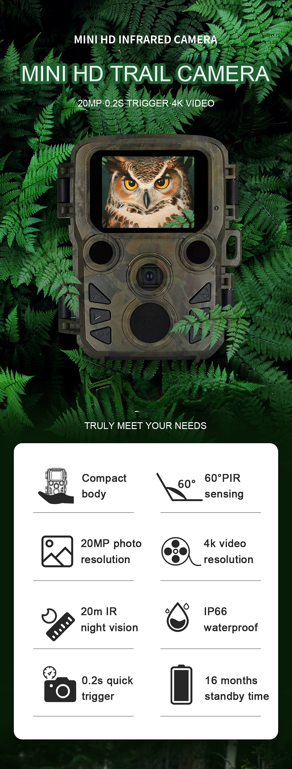 H5812 Outdoor Garden Wildlife Camera Trail Camera 30mp 0.2s Keep Time Trail Camera 512G TF Card