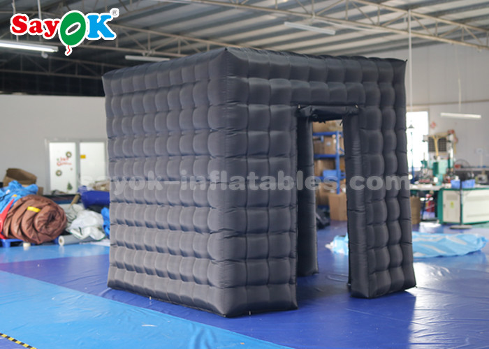 Event Booth Displays Black Two Doors Cube Inflatable Photo Booth With Air Blower Attractive