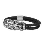 New punk bracelet stainless steel magnetic clasp skull braided leather bracelet