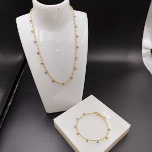 Quality New Arrival Trendy High Polish Newest Gold Color Stainless Steel Earring ,Necklace , Bracelet Sets For Lady wholesale