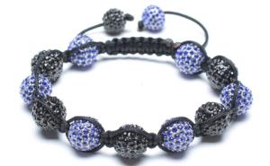 Quality Adjustable Shamballa Bracelet, Blue &amp; Black Rhinestone Ball wholesale