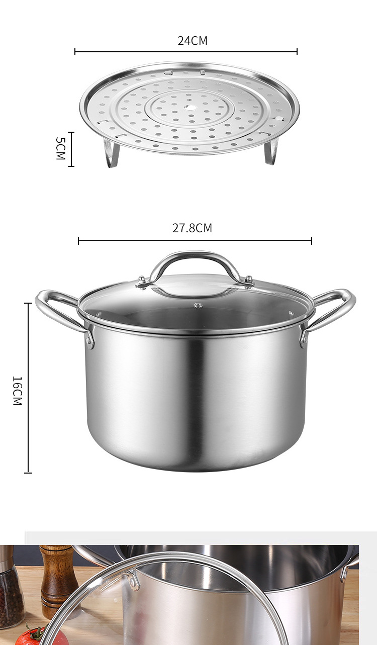 Multi-function Silver Kitchen Cookware Cooking Pot Induction Stock Pot Stainless Steel Soup Pot With SS Handle