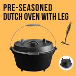 31X14" Cast Iron Double Dutch Oven Pre Seasoned Matt Black With Legs