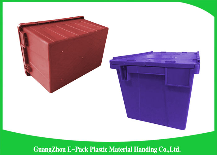 Warehouse Nestable Plastic Tote Boxes / stackable bins with hinged lids