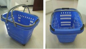 Quality Blue Large Capacity Shopping Basket With Wheels , Aluminum Handle Trolley Basket wholesale