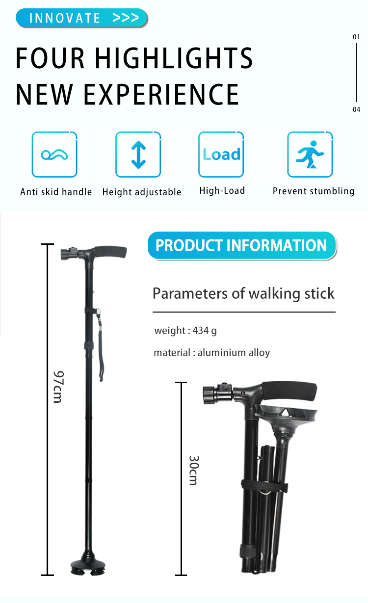 Hot Selling Home Care Folding Walking Cane Sticks With Led Light For Elder