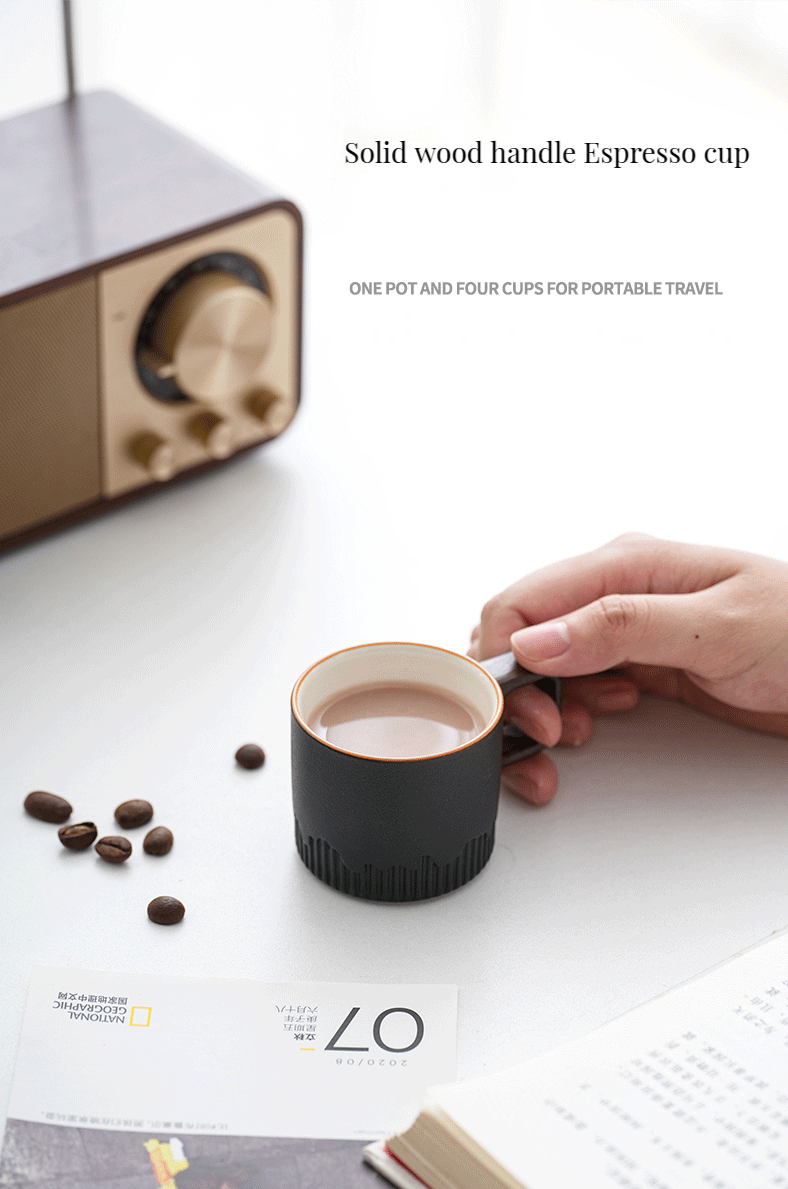 Minimalist Drinkware Type MUGS Rustic Camping Logo Milk Cup with Wooden Handle and Spoon