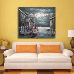 Abstract Houses Boat Dock Canvas Wall Art Paintings For Living Room