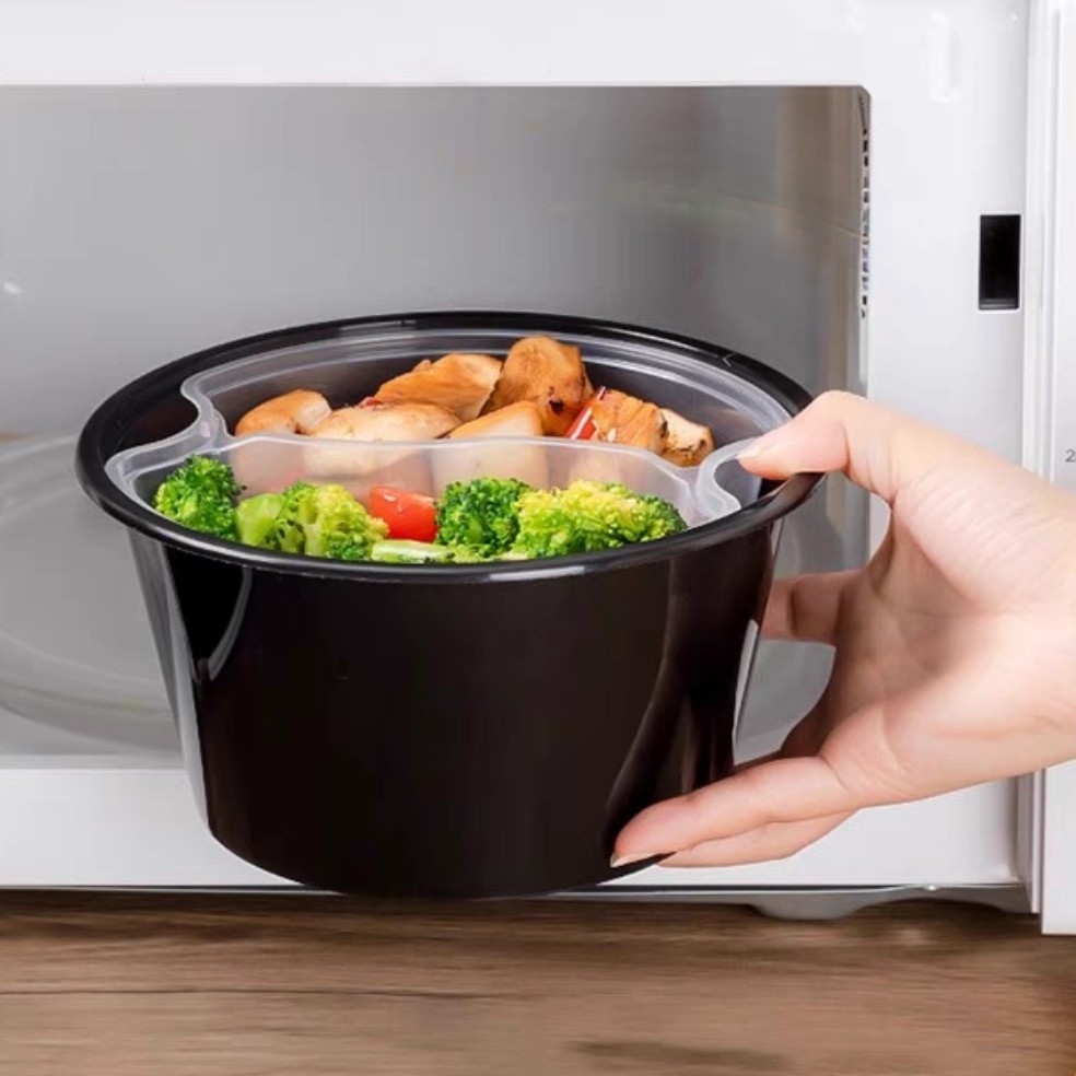 Round 1450ml Disposable Takeaway Container Clear 2 Layer Pp Plastic
