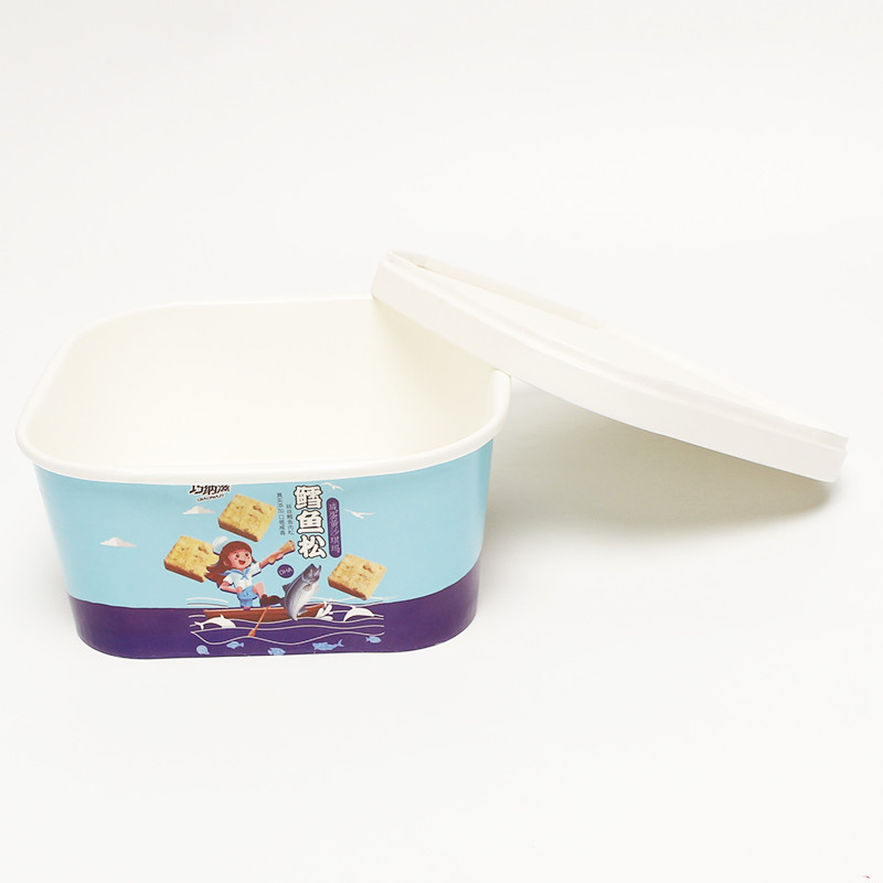Eco Friendly Takeaway Paper Bowl , 1100ml Square Salad Paper Food Container With Lid