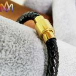 Engraved Braided Leather Nail Bracelet