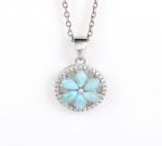 Sunflower Retro Gold Plated 925 Larimar Sterling Silver Pendant Necklace