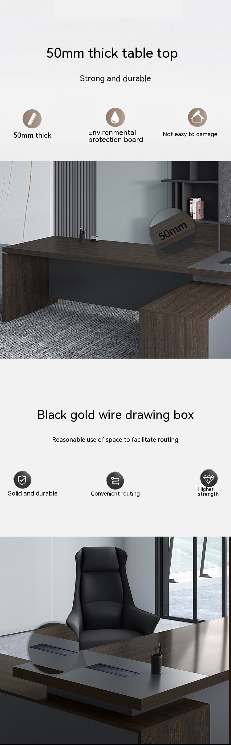Luxury Modern Wood Design Executive L-Shape President's Desk for Office Furniture