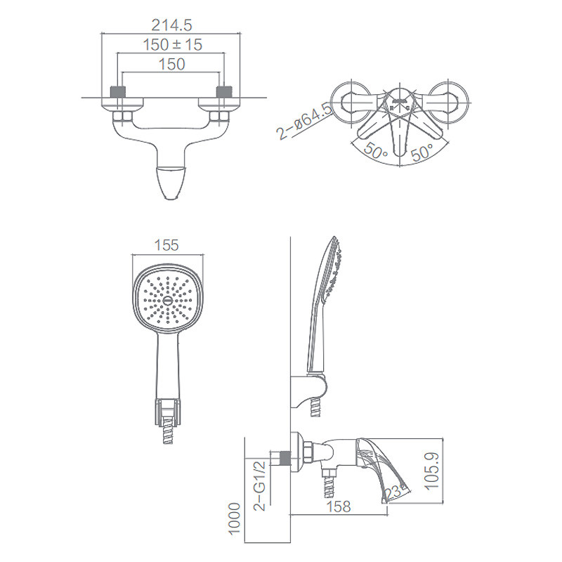 Bathroom Hand Shower ABS Multifunction Wall Chrome Brass Shower Set Body China Manufacturer
