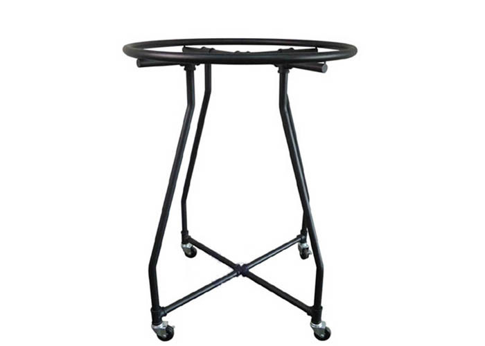 Special Matt Black Iron Tube Garment Display Stand With Wheels
