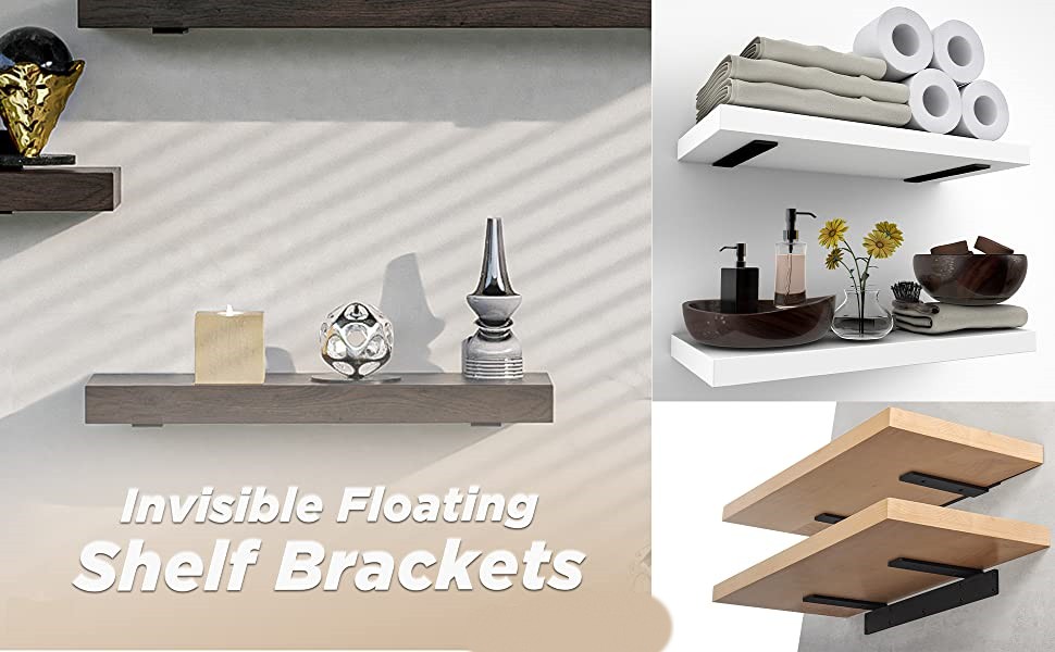 17 Inch Heavy Duty Floating Shelf Bracket Black Metal L Brackets Concealed Structure