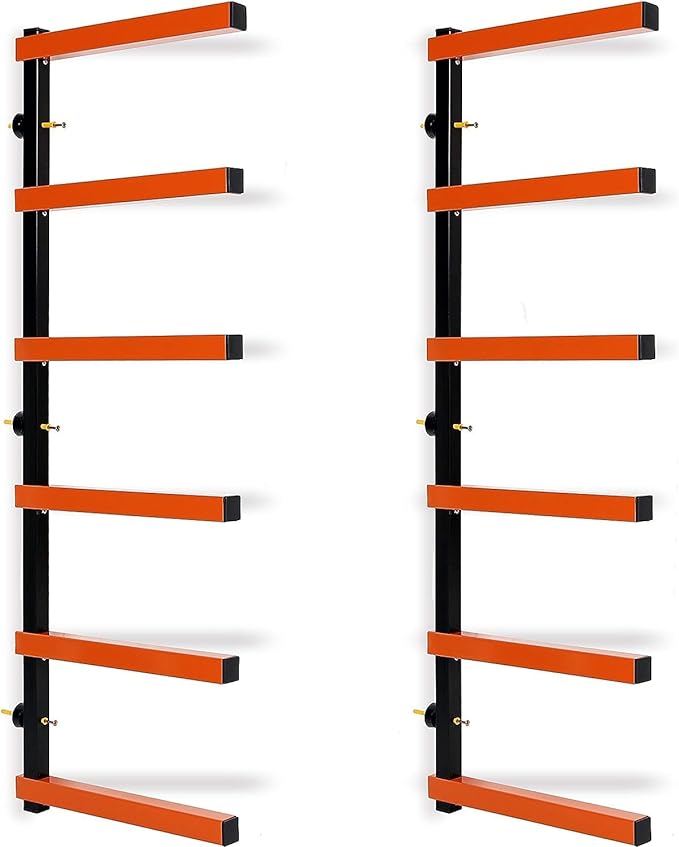 Indoor Outdoor Wall Mount Lumber Organizer and Wood Organizer with 3-Level Metal Rack