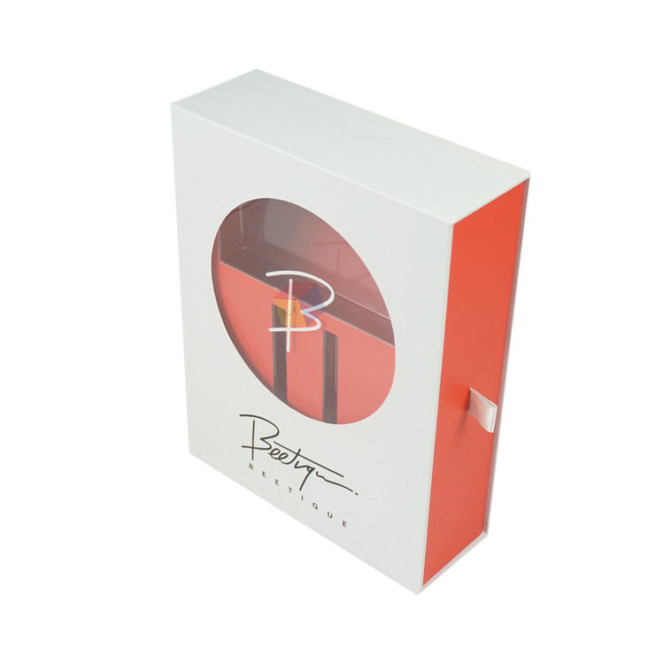 Pull Out Sliding Drawer Rigid Cardboard Paper Box Lipstick Set Gift Makeup Boxes Cosmetic With Clear Pvc Window