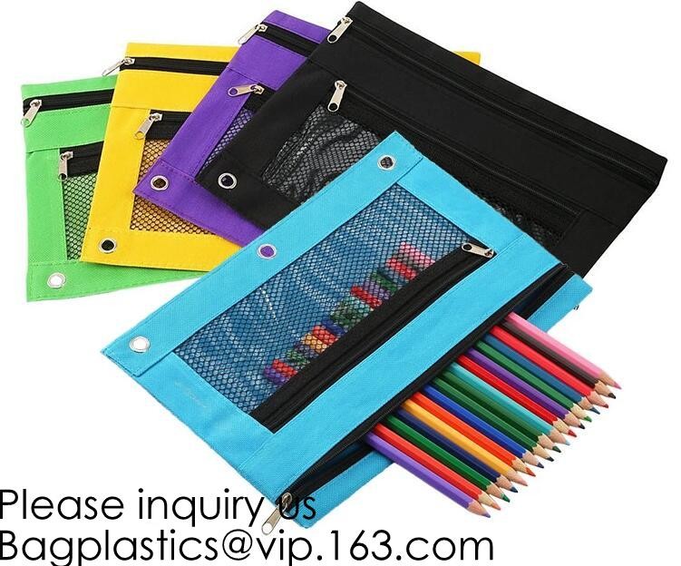 Stationery products Pencil Pouch Pvc Portable Pencil Case For Students,3 Ring Binder Zippered Pencil Pouches with Clear