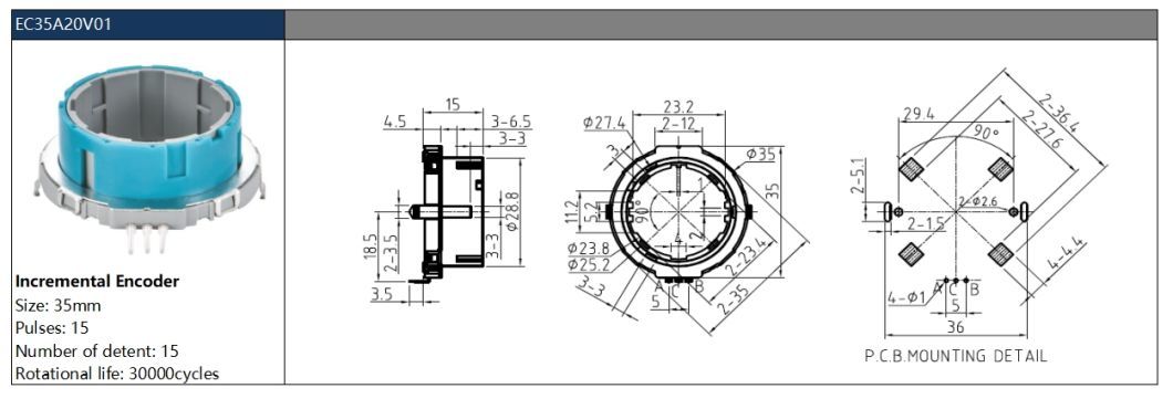 Ec35 Hollow Shaft Incremental Encoder 360 Degree Rotary Encoder for Auto Speaker Audio Taowaves