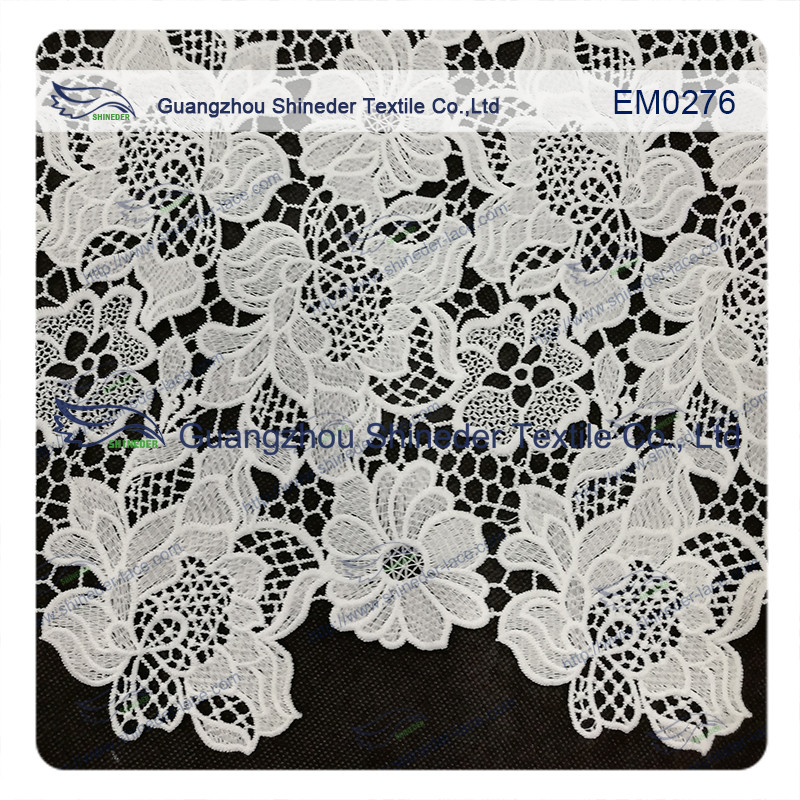 Mesh polyester lace Fabric White Flower Embroidered Lace material for girls dress