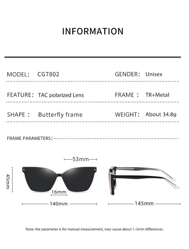 Polarized Myopic Magnetic Clip On Sunglasses Women'S Fashion Cat Glasses Frame