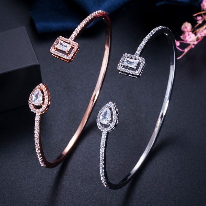 New Trendy Cubic Zirconia Bracelets Bang Jewelry Silver Color Leaf Charm CZ Crystal Female Bracelets Bangles for Women