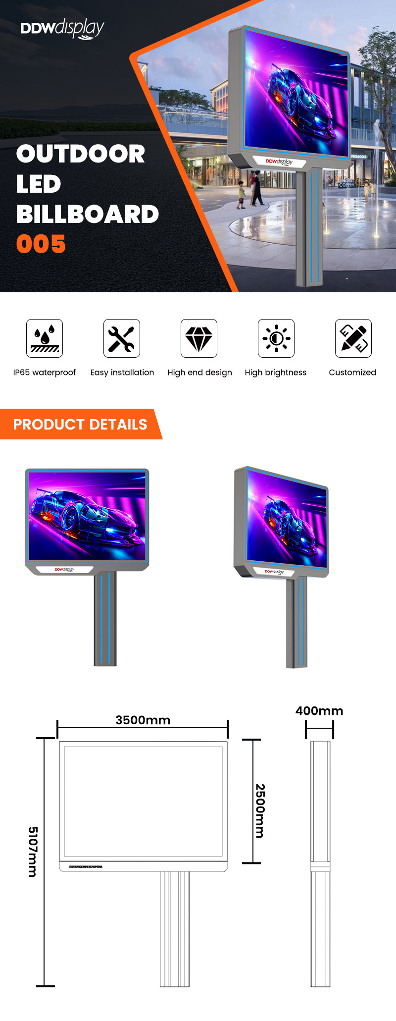 Custom IP65 waterproof p6 8000nits advertising display outdoor led billboard 4G system with HDMI