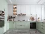 Sophisticated Green MDF Kitchen Cabinets With Quartz Countertops