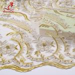 Heavy Tulle Beaded Embroidered Lace Fabric For Bridal Dress Azo Free Dyeing