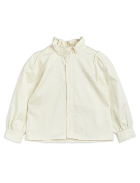 Little Girls Cotton Woven Ruffle Neck Blouse Long Sleeve Button Up For Summer
