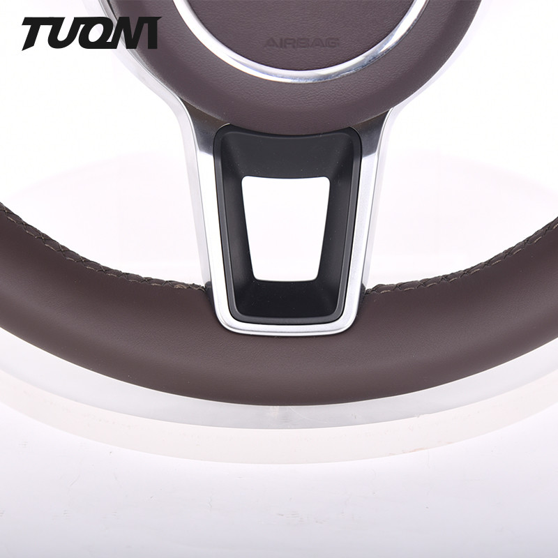 Reddish Brown Full Leather Porsche Carbon Fiber Steering Wheel Gloss With Stripe
