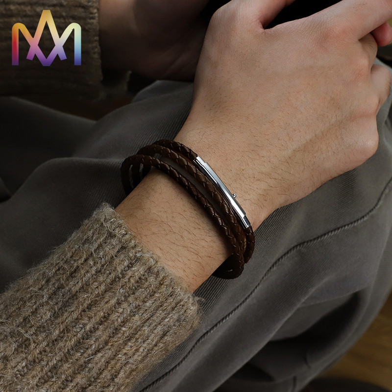 OEM Multi Layer Braided Leather Bracelet With Magnetic Clasp