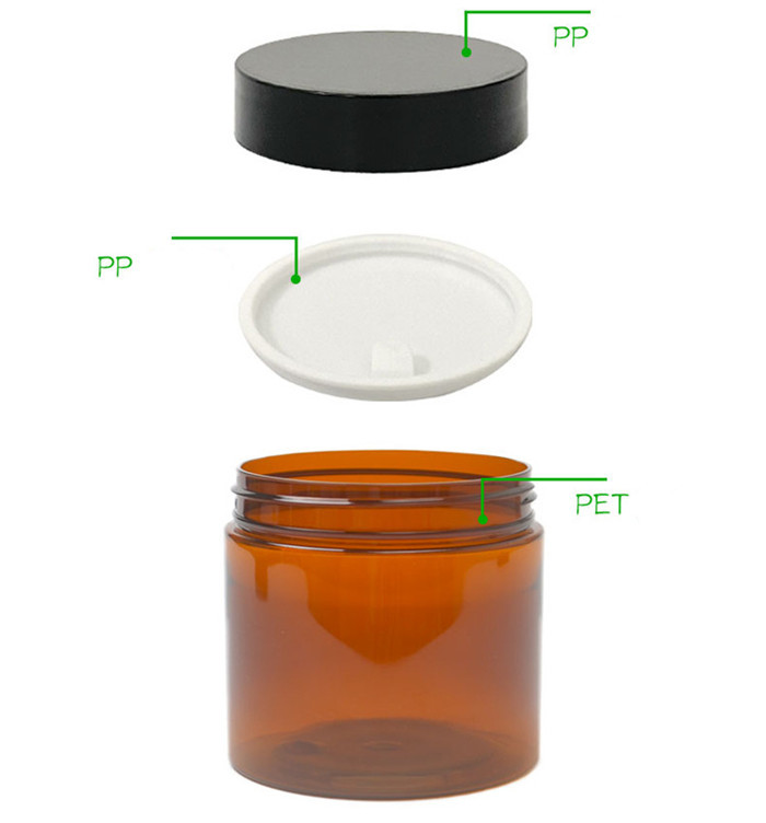 Wide Mouth PET Round Plastic Canisters 100ml Black Cosmetic Jars With Gold Lid
