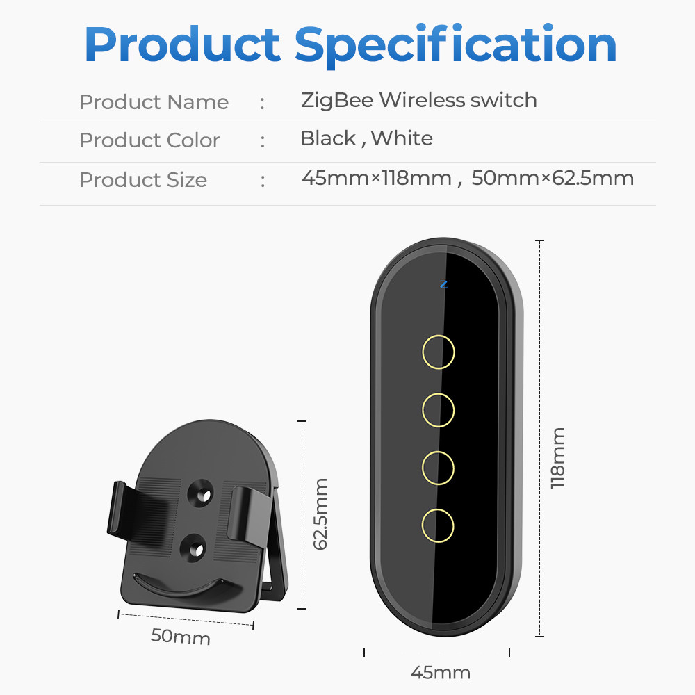 Tuya ZigBee Smart Home Scene Switch 4 Gang 12 Scene Touch Light Switch Remote Control Smart Life App