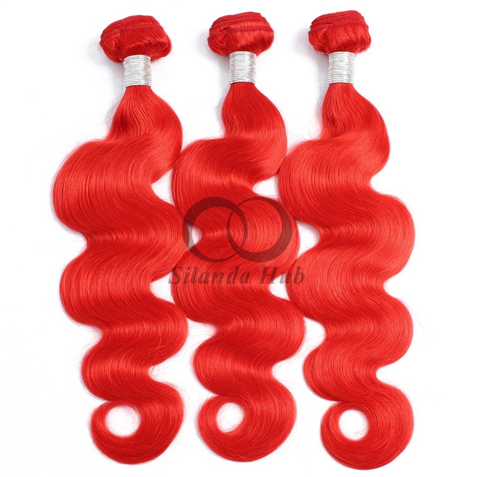 Red Body Wave Remy Human Hair Bundles Sew In Weave Bundles Brazilian Bundle Deals