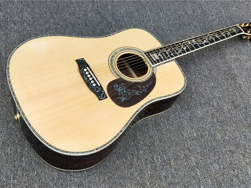 Deluxe Abalone inlays Ebony fingerboard D style acoustic Guitar,OEM Solid Spruce top 41 inch Acoustic electric Guitar