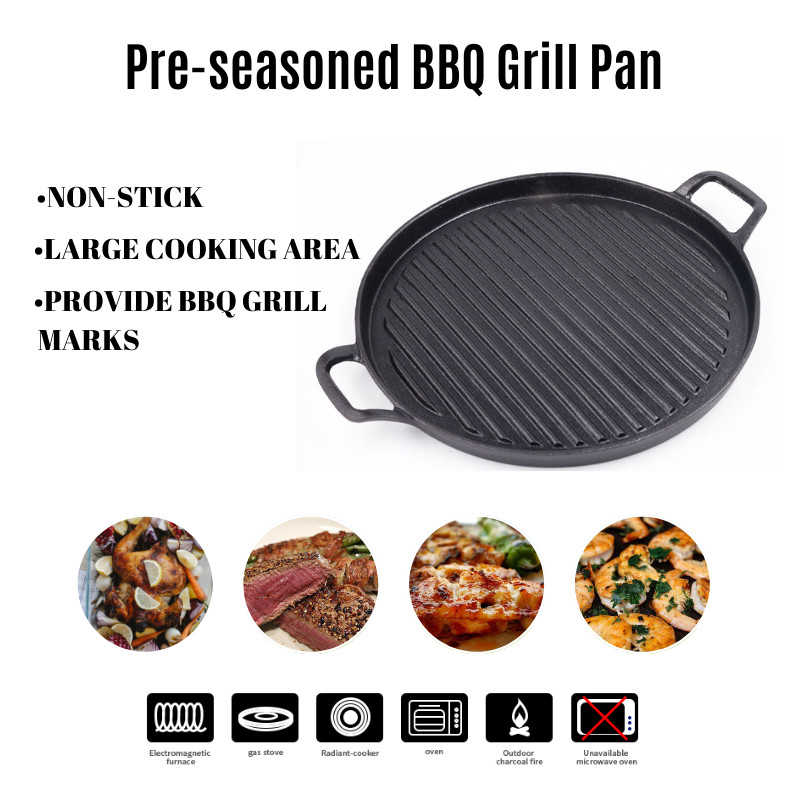 BBQ Pre Seasoned Cast Iron Griddle Pan With Superior Heat Retention