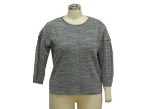 Quality O Neck Loose Fit Ladies Casual T Shirts 3/4 Puff Sleeve Twisted MÉLange Rib wholesale