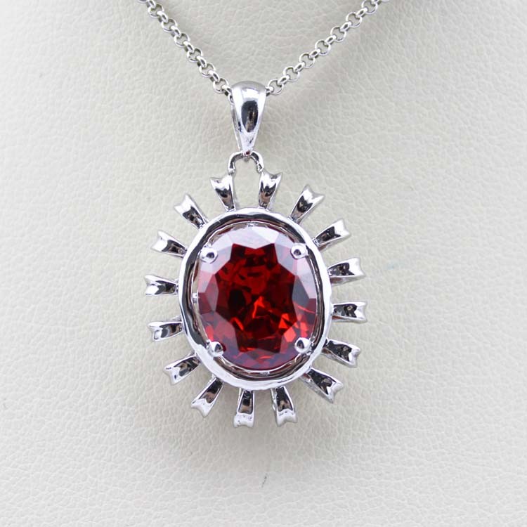 Women Jewelry 925 Silver 10mmx12mm Oval Amethyst Cubic Zircon Pendant (PSJ0188)