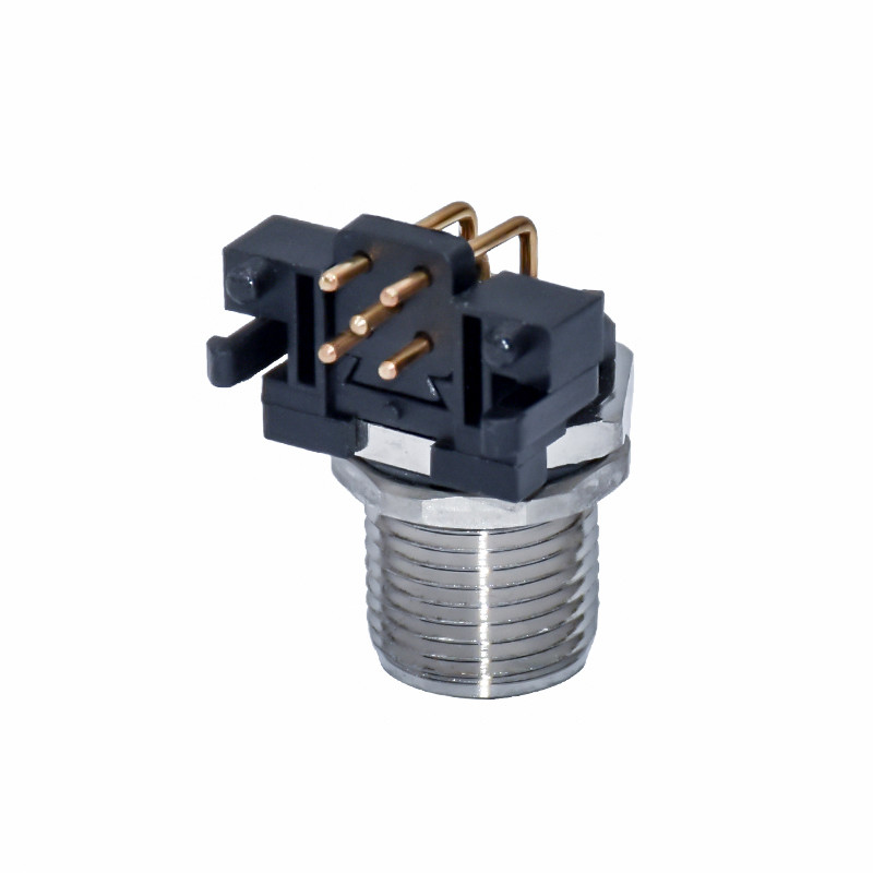 5Poles M12 Waterproof Connector 90 Degree Male A Code PCB Panel Mount Connector Shielded