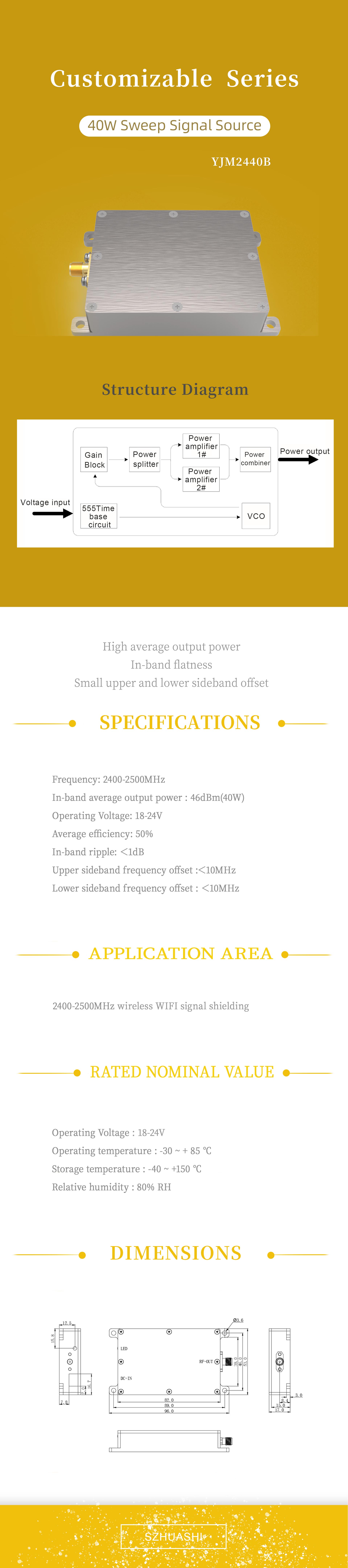 46dBm Anti Drone Module With 2400-2500MHz Working Frequency 28V Jamming Module
