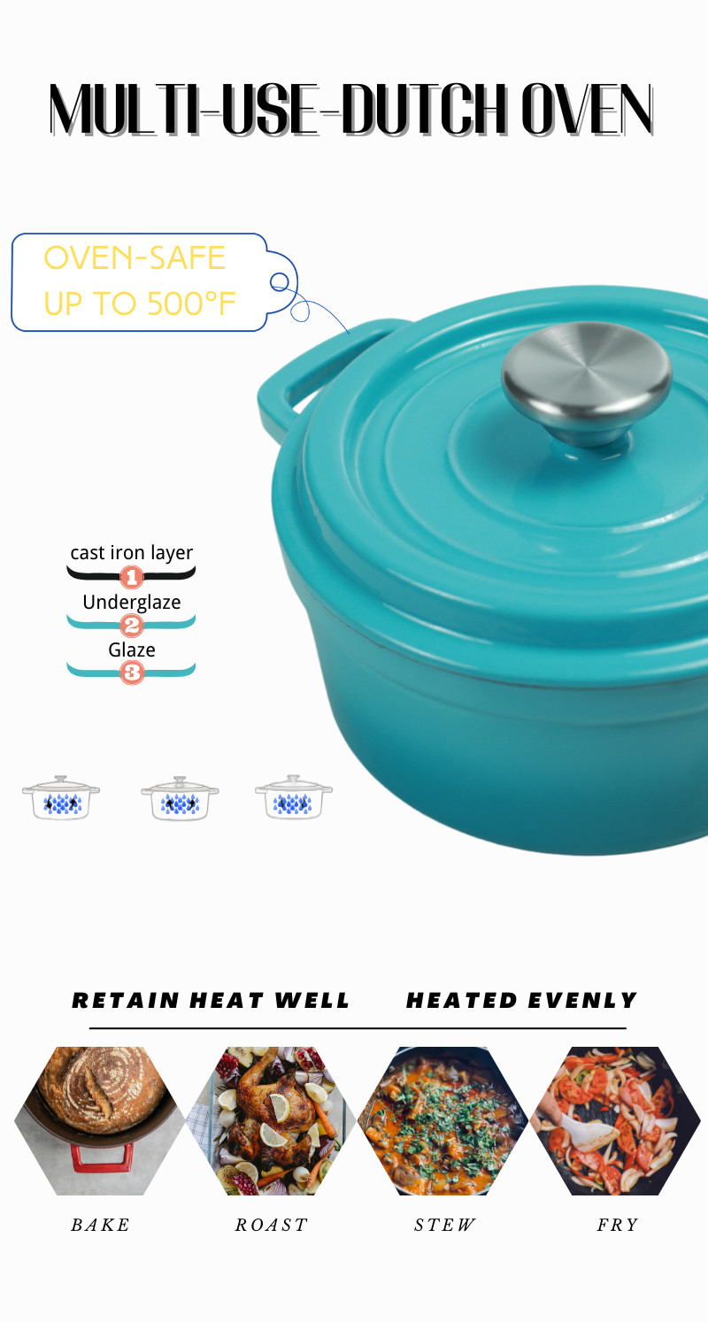 20cm Cast Iron Dutch Oven Enamel Covered Round Dutch Oven Classic Style